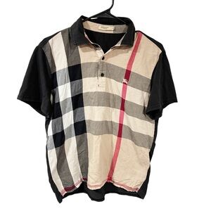Burberry London Men’s Nova Check Black Short Sleeve Polo Shirt Medium